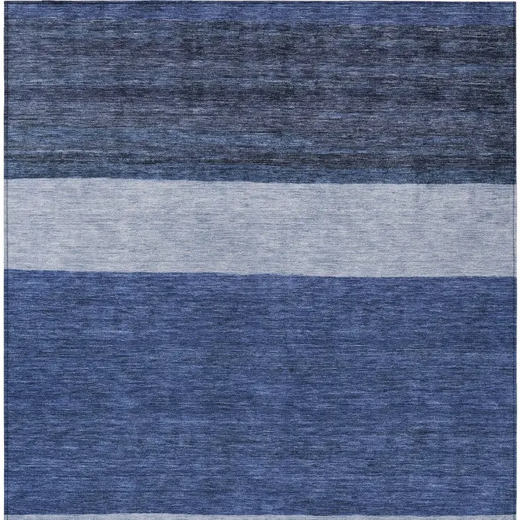 9' X 12' Navy Blue Sky Blue And Charcoal Abstract Washable Indoor Outdoor Area Rug