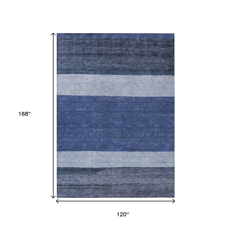 10' X 14' Navy Blue Sky Blue And Charcoal Abstract Washable Indoor Outdoor Area Rug