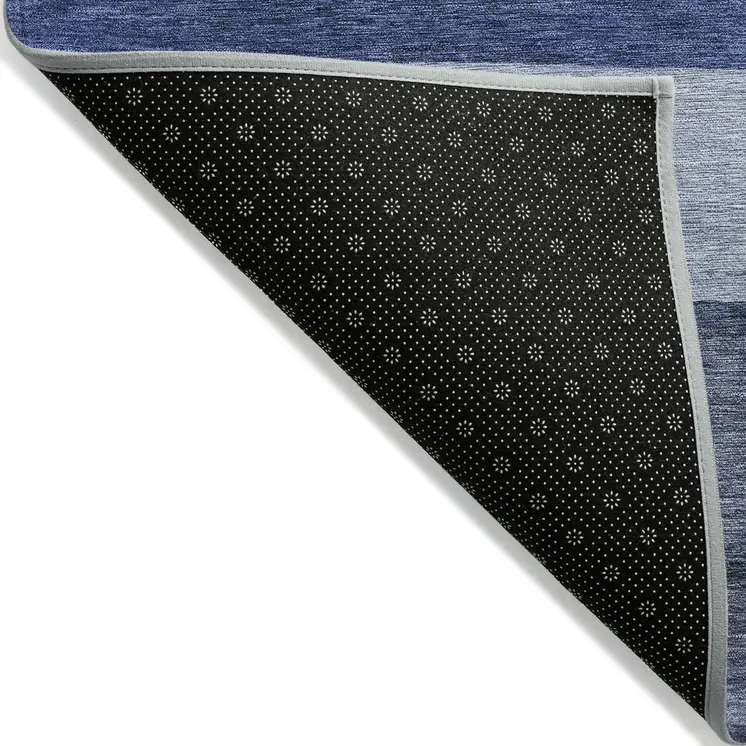 10' X 14' Navy Blue Sky Blue And Charcoal Abstract Washable Indoor Outdoor Area Rug