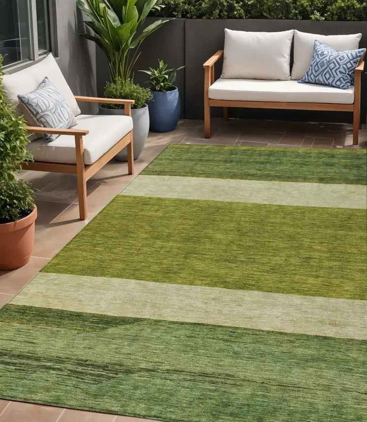 5' X 8' Olive Green Fern Green And Ivory Abstract Washable Indoor Outdoor Area Rug