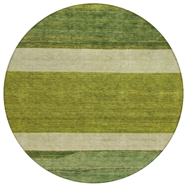 8' Olive Green Fern Green And Ivory Round Abstract Washable Indoor Outdoor Area Rug