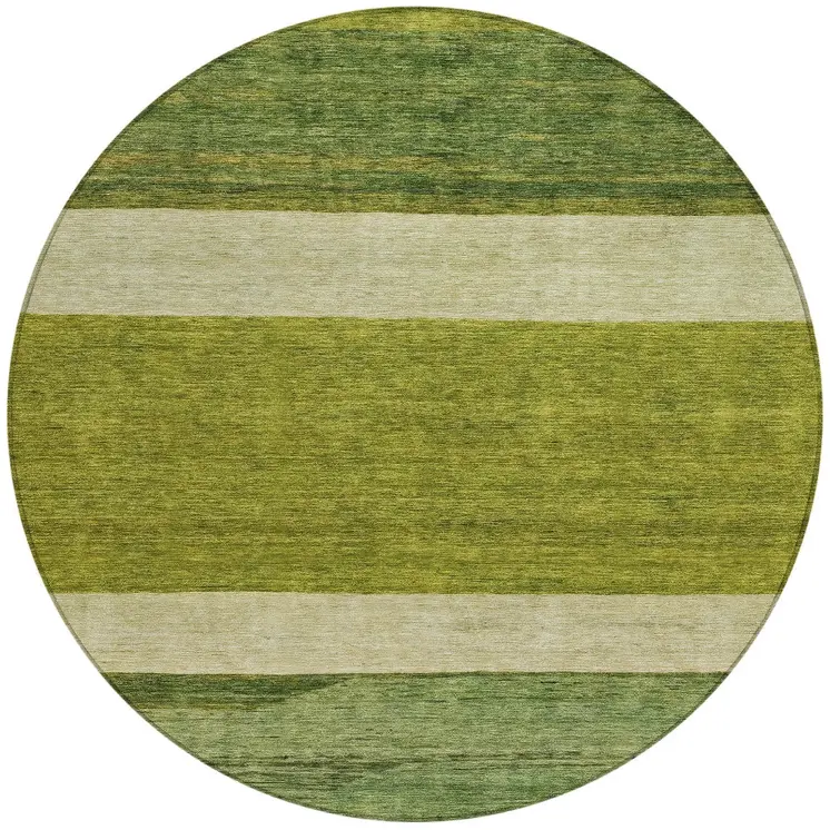 8' Olive Green Fern Green And Ivory Round Abstract Washable Indoor Outdoor Area Rug