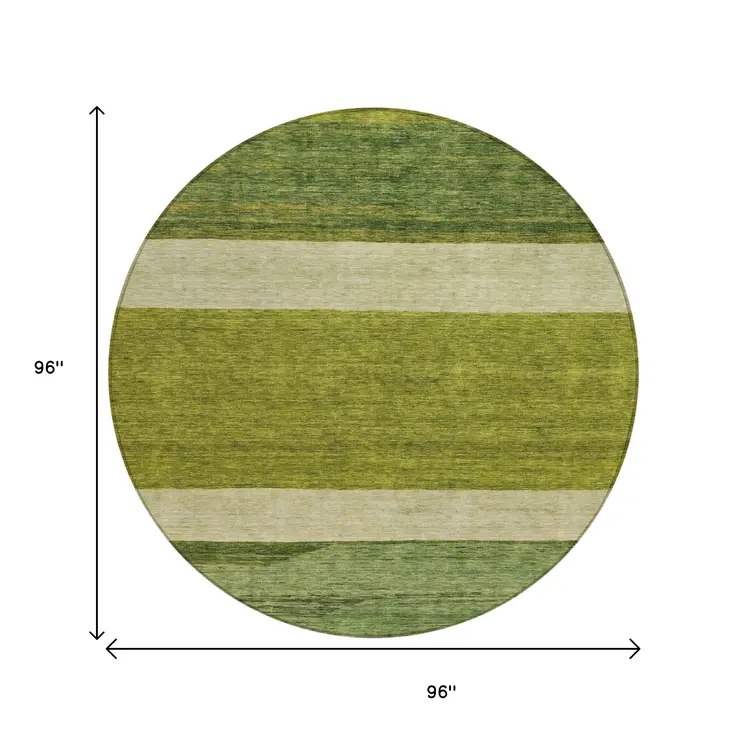 8' Olive Green Fern Green And Ivory Round Abstract Washable Indoor Outdoor Area Rug
