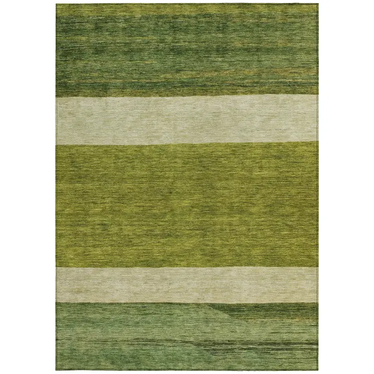 9' X 12' Olive Green Fern Green And Ivory Abstract Washable Indoor Outdoor Area Rug