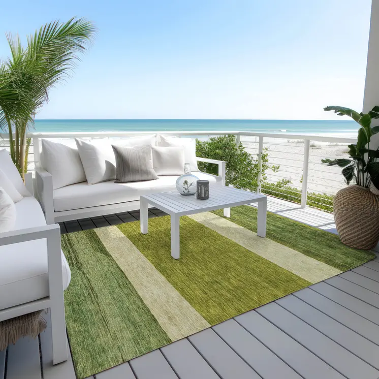 9' X 12' Olive Green Fern Green And Ivory Abstract Washable Indoor Outdoor Area Rug