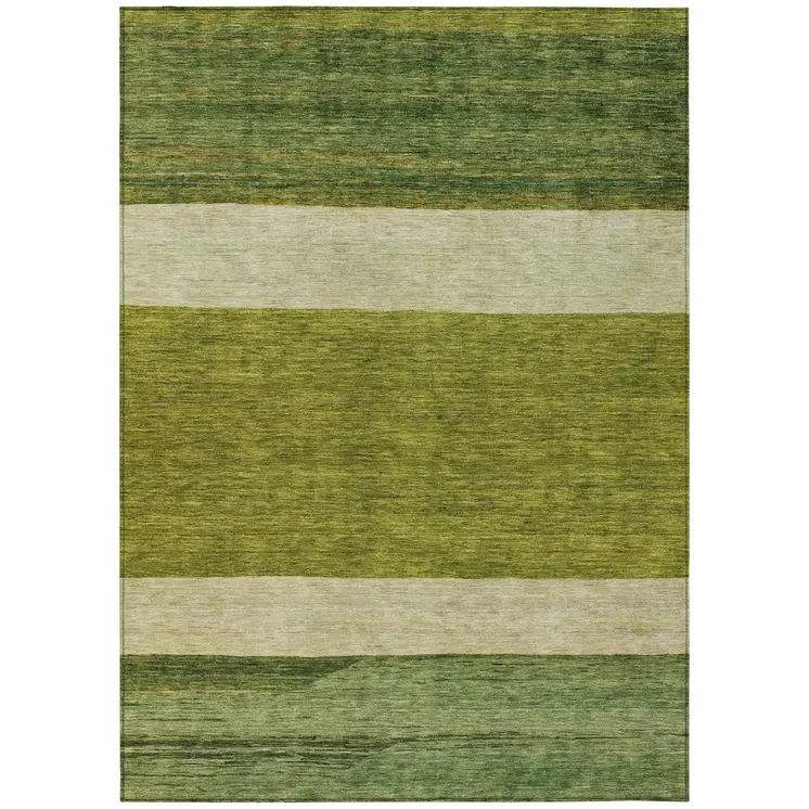 9' X 12' Olive Green Fern Green And Ivory Abstract Washable Indoor Outdoor Area Rug