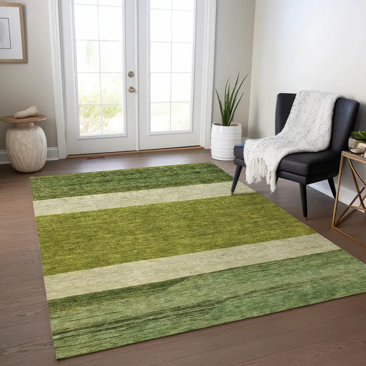9' X 12' Olive Green Fern Green And Ivory Abstract Washable Indoor Outdoor Area Rug