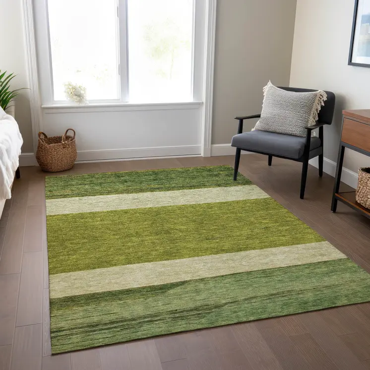 10' X 14' Olive Green Fern Green And Ivory Abstract Washable Indoor Outdoor Area Rug