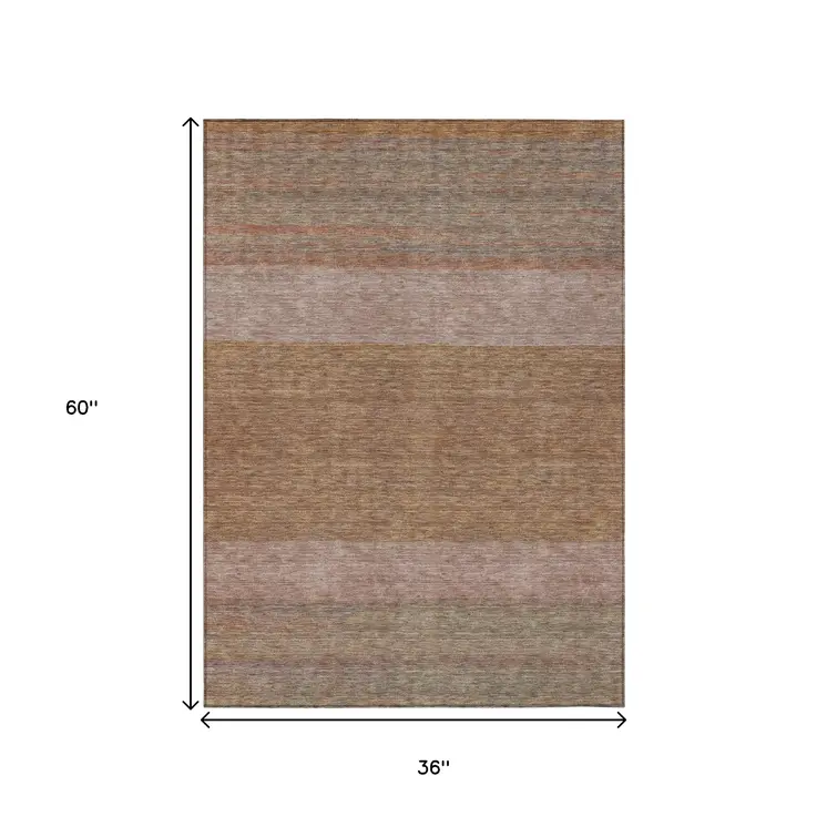 3' X 5' Salmon Rust And Taupe Abstract Washable Indoor Outdoor Area Rug