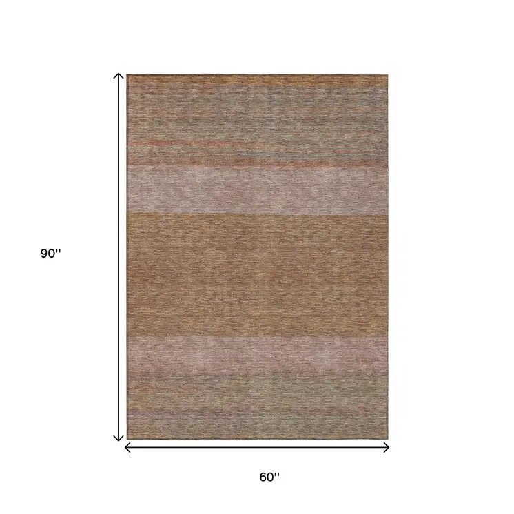 5' X 8' Salmon Rust And Taupe Abstract Washable Indoor Outdoor Area Rug