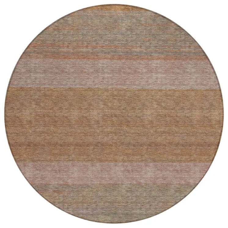 8' Salmon Rust And Taupe Round Abstract Washable Indoor Outdoor Area Rug