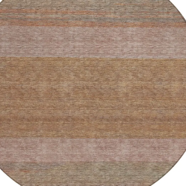 8' Salmon Rust And Taupe Round Abstract Washable Indoor Outdoor Area Rug