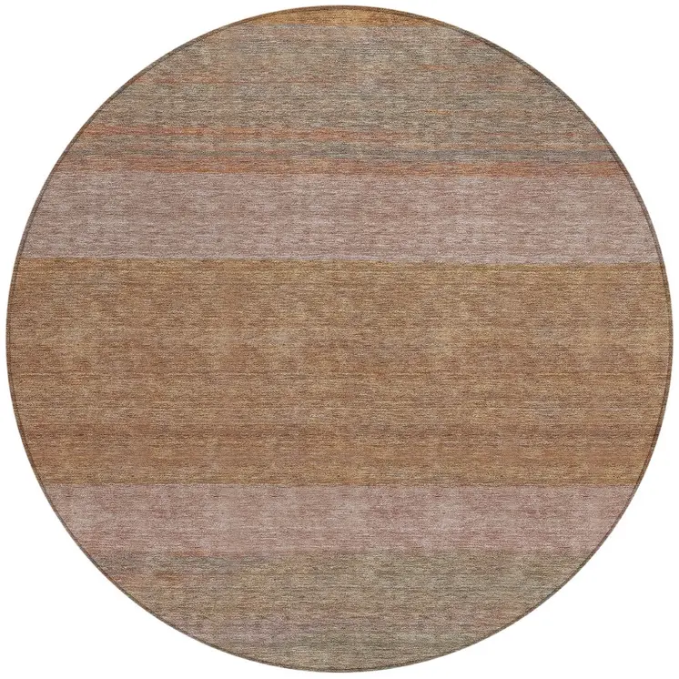 8' Salmon Rust And Taupe Round Abstract Washable Indoor Outdoor Area Rug