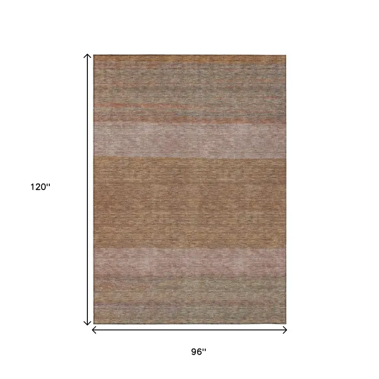 8' X 10' Salmon Rust And Taupe Abstract Washable Indoor Outdoor Area Rug