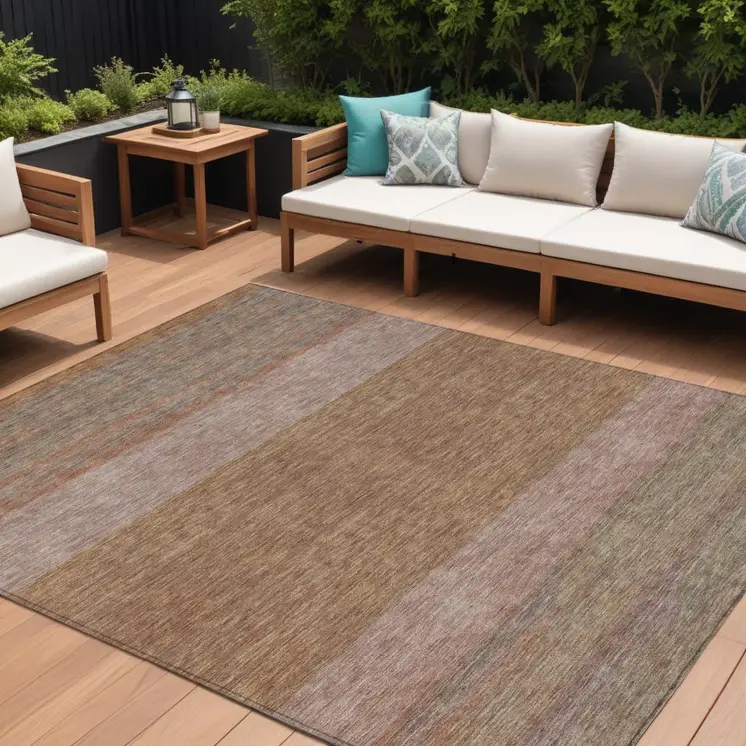8' X 10' Salmon Rust And Taupe Abstract Washable Indoor Outdoor Area Rug