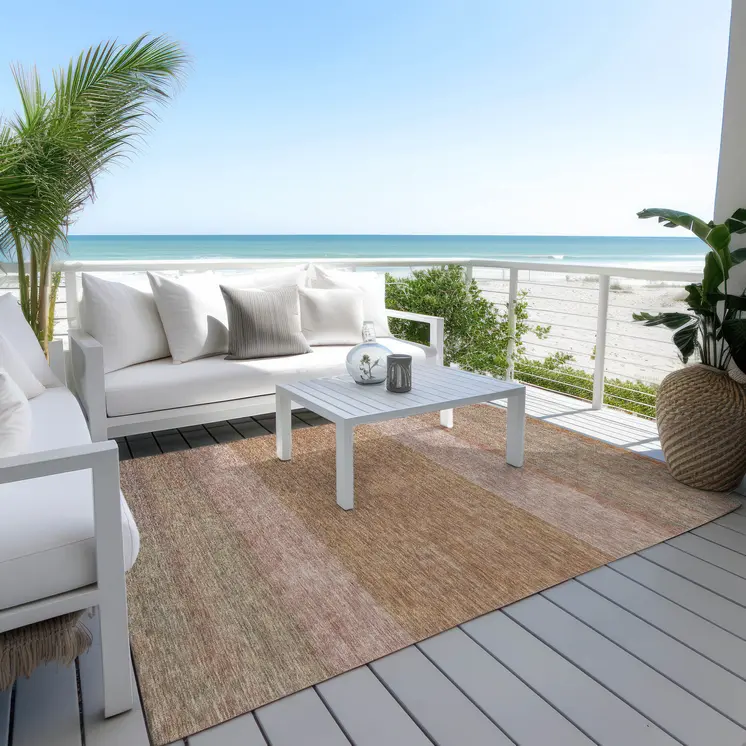 8' X 10' Salmon Rust And Taupe Abstract Washable Indoor Outdoor Area Rug