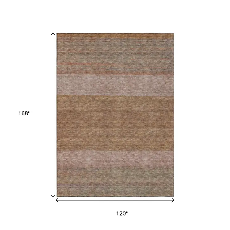 10' X 14' Salmon Rust And Taupe Abstract Washable Indoor Outdoor Area Rug