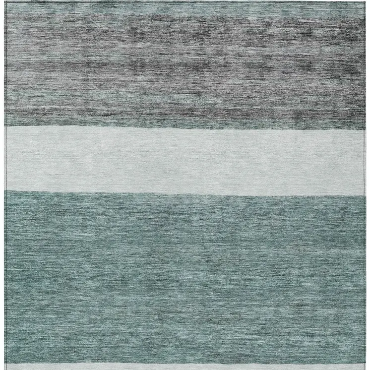 5' X 8' Teal Blue Off White And Gray Abstract Washable Indoor Outdoor Area Rug