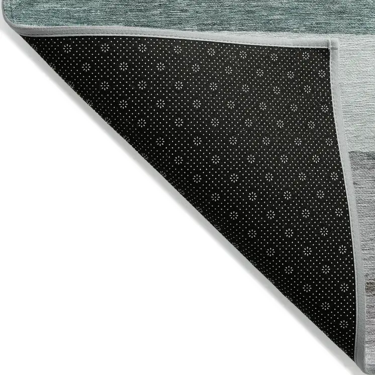 5' X 8' Teal Blue Off White And Gray Abstract Washable Indoor Outdoor Area Rug