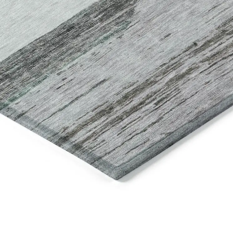 5' X 8' Teal Blue Off White And Gray Abstract Washable Indoor Outdoor Area Rug