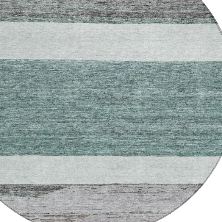 8' Teal Blue Off White And Gray Round Abstract Washable Indoor Outdoor Area Rug