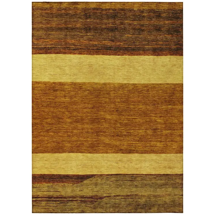 5' X 8' Terra Cotta Gold And Brown Abstract Washable Indoor Outdoor Area Rug