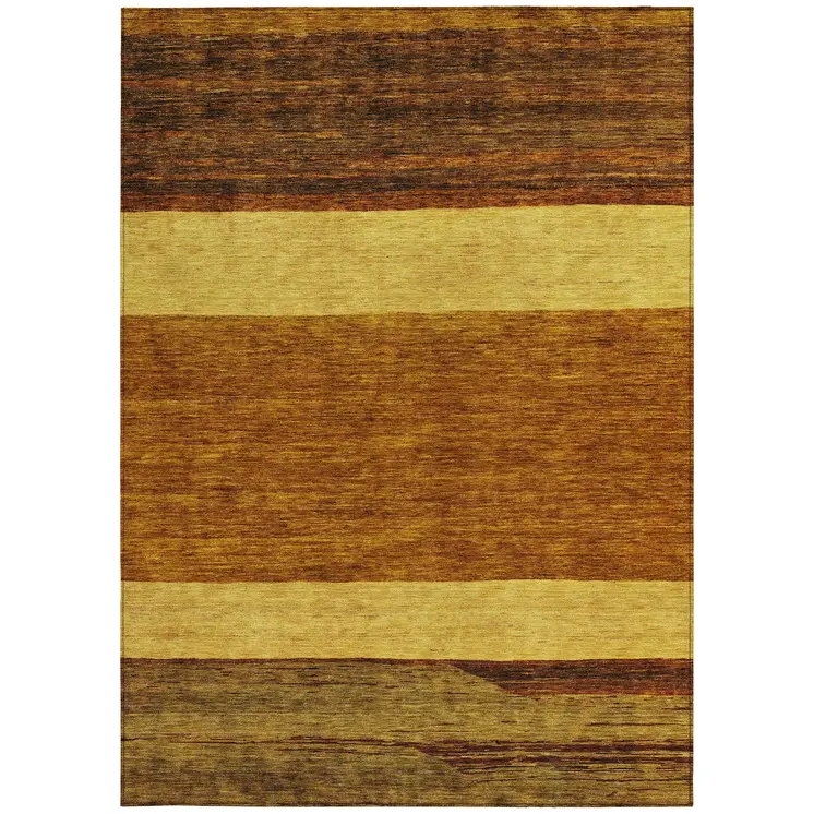 5' X 8' Terra Cotta Gold And Brown Abstract Washable Indoor Outdoor Area Rug