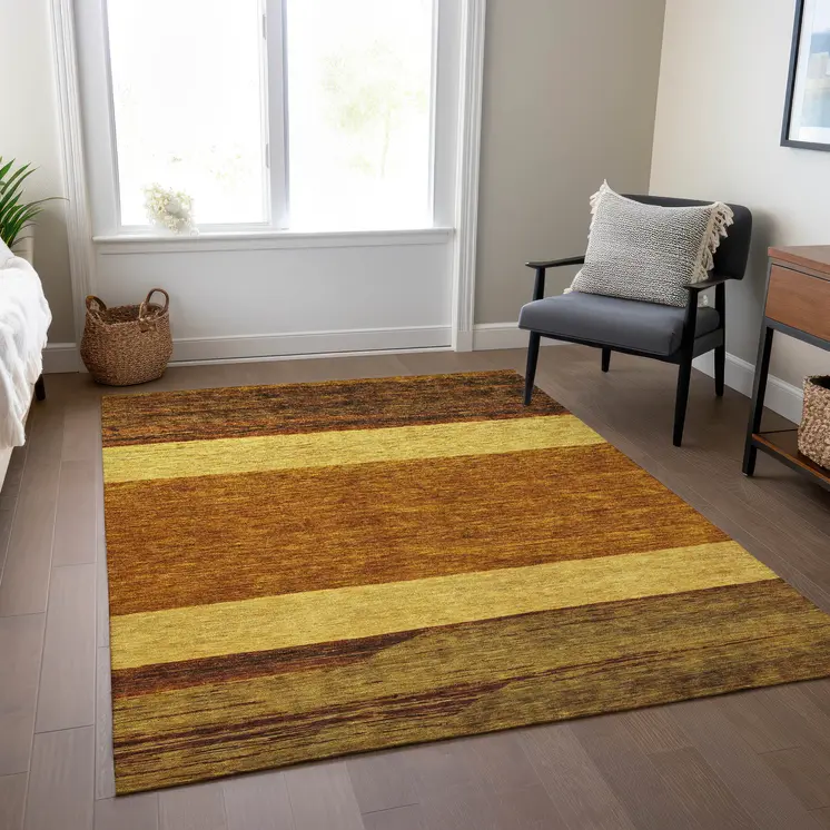 5' X 8' Terra Cotta Gold And Brown Abstract Washable Indoor Outdoor Area Rug