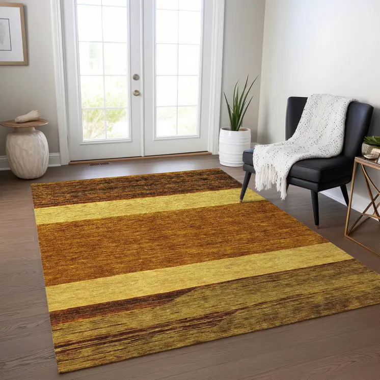 9' X 12' Terra Cotta Gold And Brown Abstract Washable Indoor Outdoor Area Rug