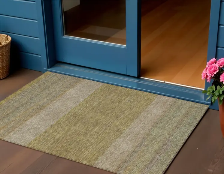 3' X 5' Wheat Gold And Gray Abstract Washable Indoor Outdoor Area Rug