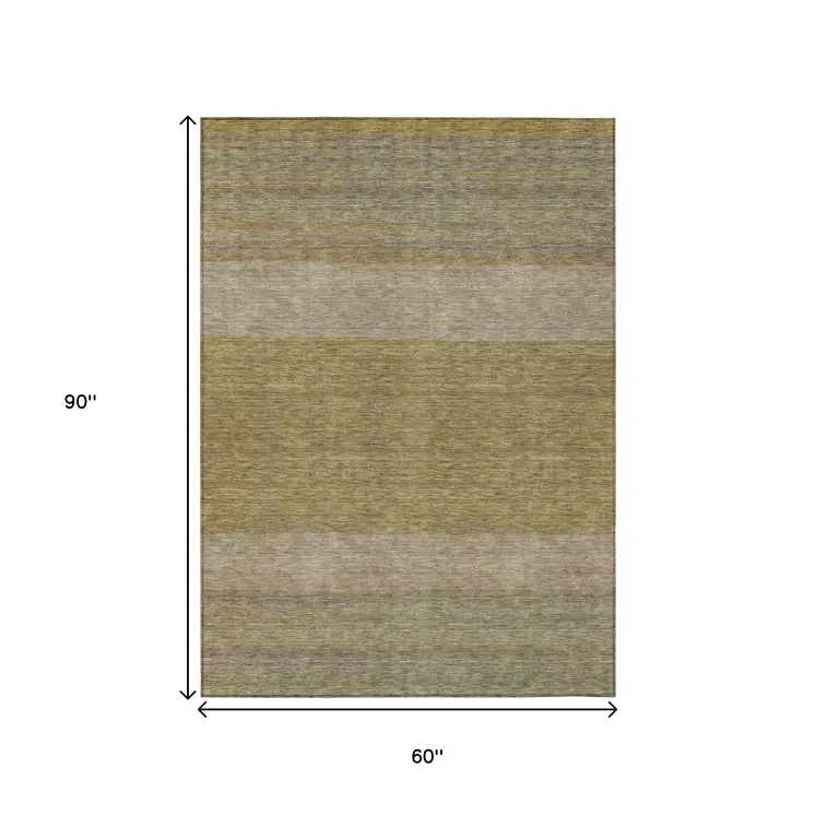 5' X 8' Wheat Gold And Gray Abstract Washable Indoor Outdoor Area Rug