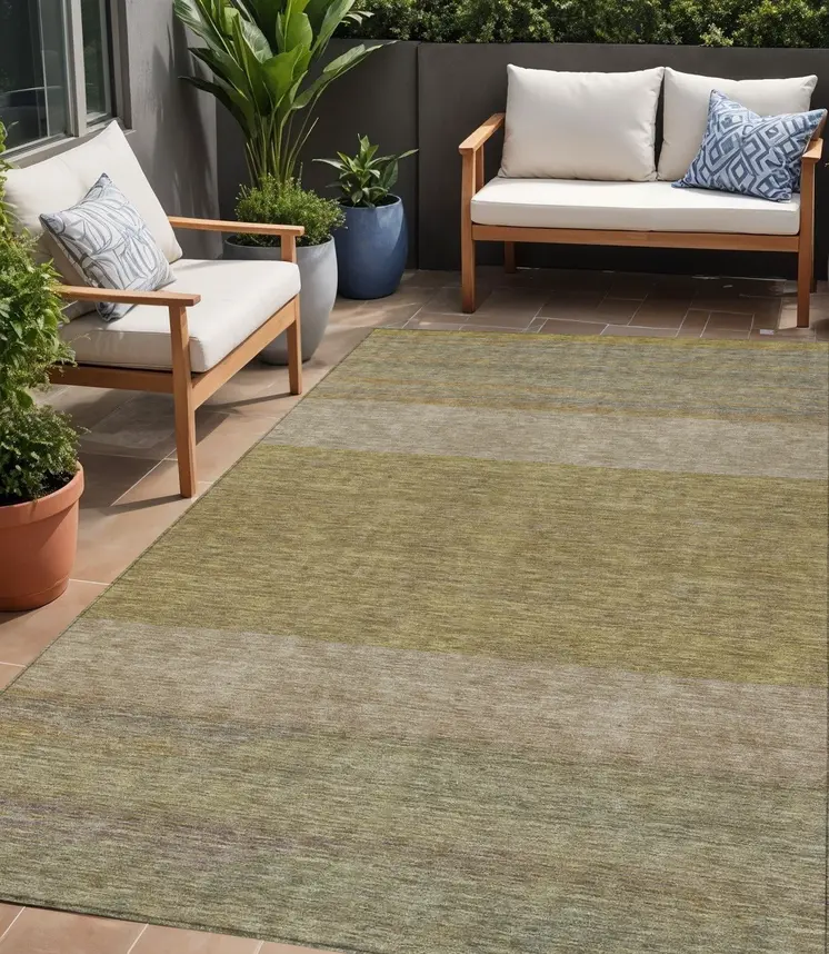 5' X 8' Wheat Gold And Gray Abstract Washable Indoor Outdoor Area Rug