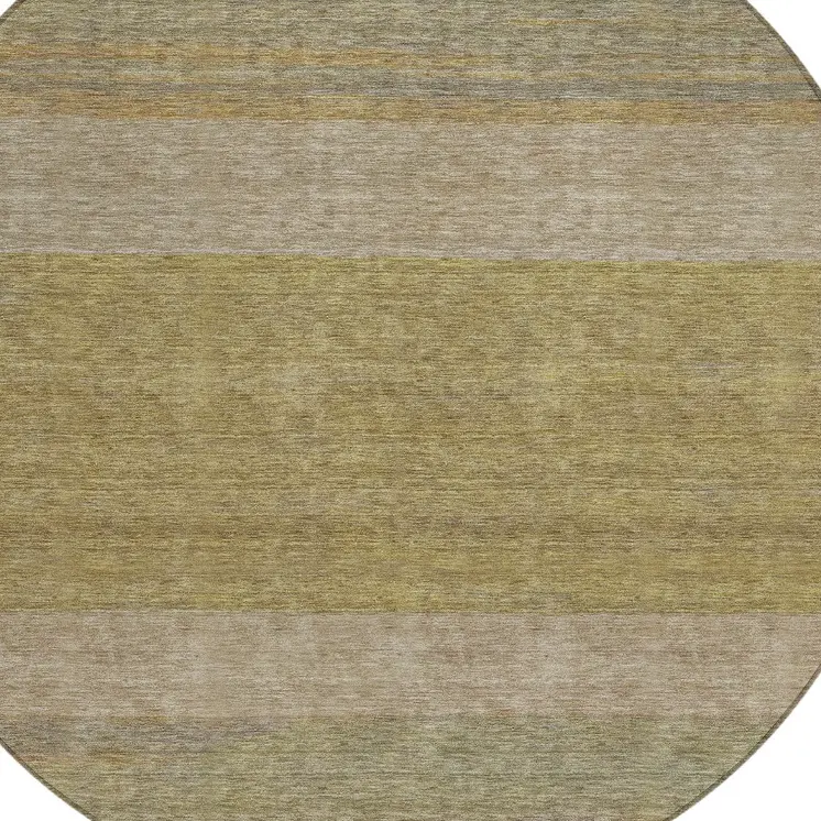 8' Wheat Gold And Gray Round Abstract Washable Indoor Outdoor Area Rug