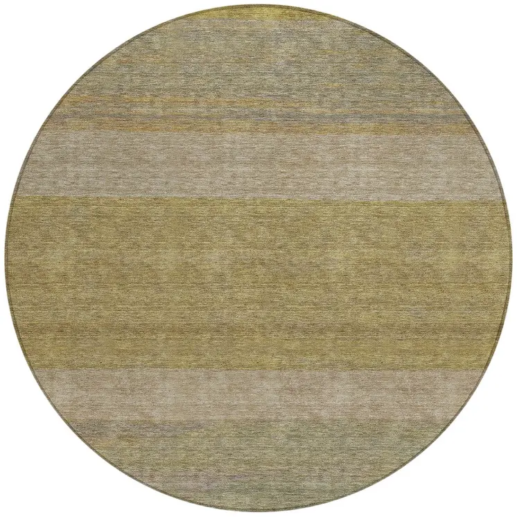 8' Wheat Gold And Gray Round Abstract Washable Indoor Outdoor Area Rug