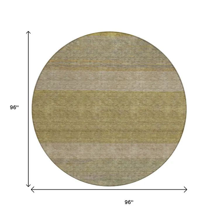 8' Wheat Gold And Gray Round Abstract Washable Indoor Outdoor Area Rug