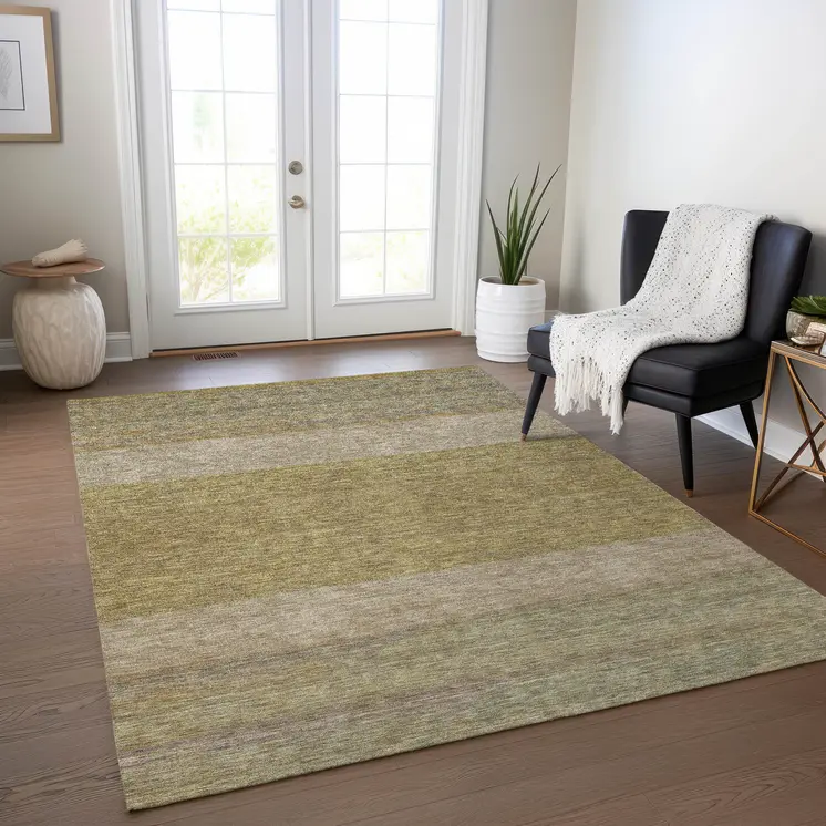 8' X 10' Wheat Gold And Gray Abstract Washable Indoor Outdoor Area Rug