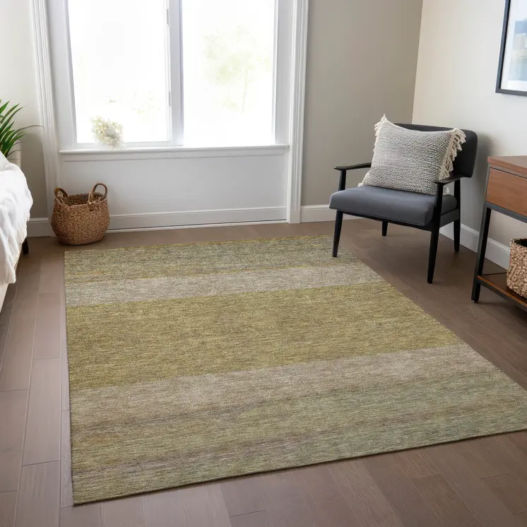 8' X 10' Wheat Gold And Gray Abstract Washable Indoor Outdoor Area Rug