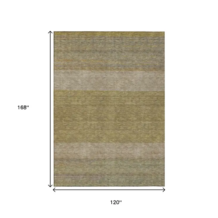 10' X 14' Wheat Gold And Gray Abstract Washable Indoor Outdoor Area Rug