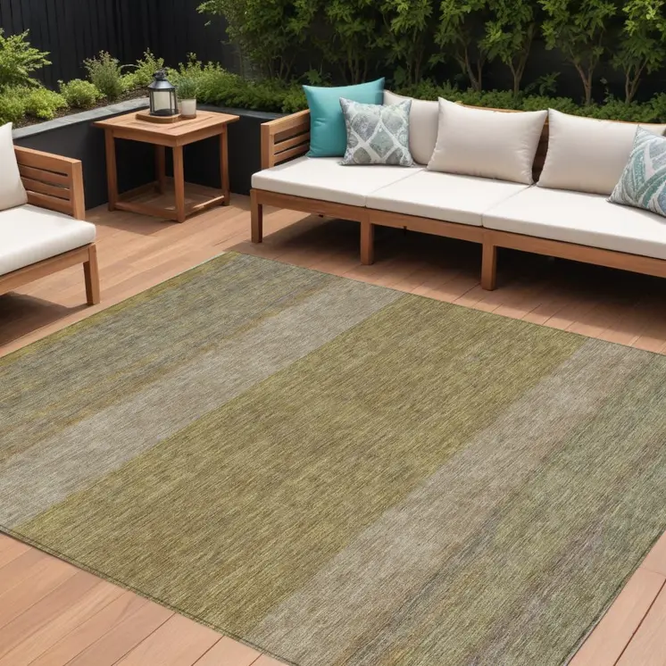 10' X 14' Wheat Gold And Gray Abstract Washable Indoor Outdoor Area Rug