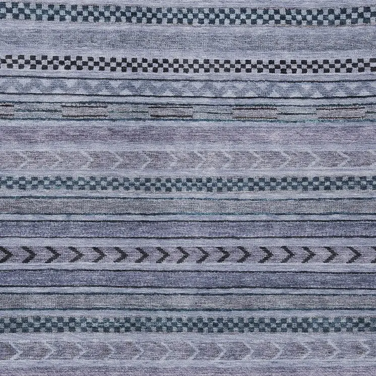 3' X 5' Blue And Taupe Striped Washable Indoor Outdoor Area Rug