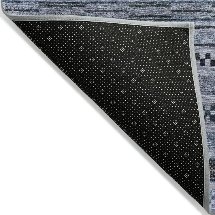 8' X 10' Blue And Taupe Striped Washable Indoor Outdoor Area Rug
