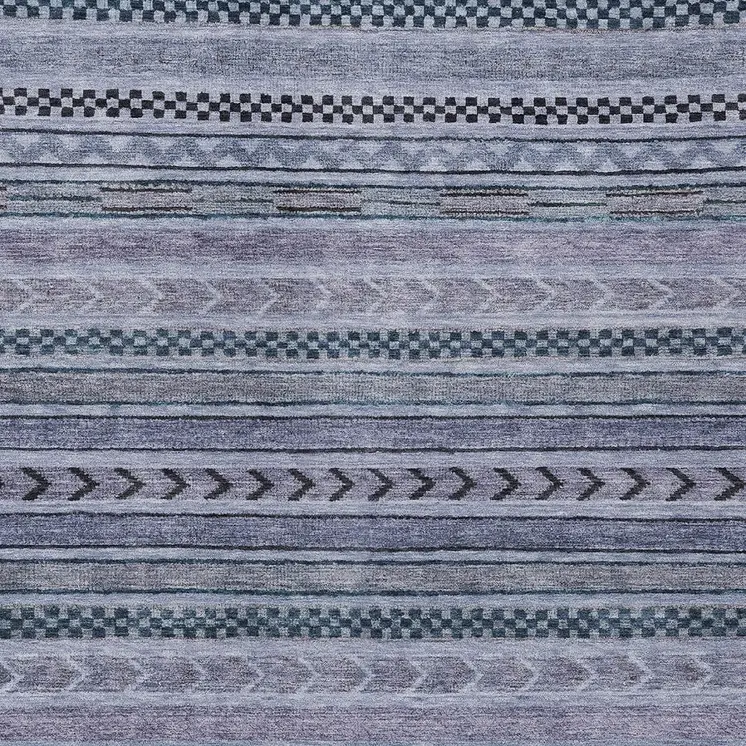 8' X 10' Blue And Taupe Striped Washable Indoor Outdoor Area Rug