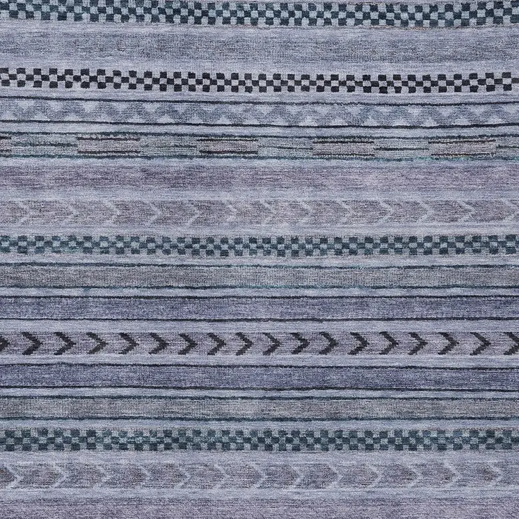 9' X 12' Blue And Taupe Striped Washable Indoor Outdoor Area Rug