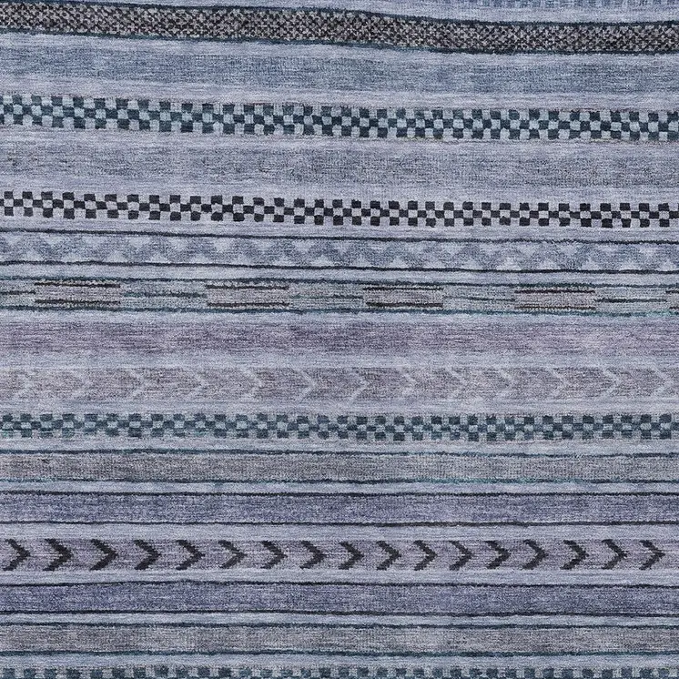 10' X 14' Blue And Taupe Striped Washable Indoor Outdoor Area Rug