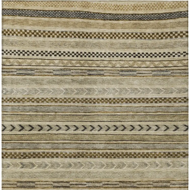 3' X 5' Chocolate And Taupe Striped Washable Indoor Outdoor Area Rug