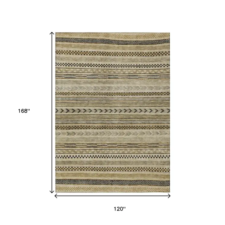 10' X 14' Chocolate And Taupe Striped Washable Indoor Outdoor Area Rug