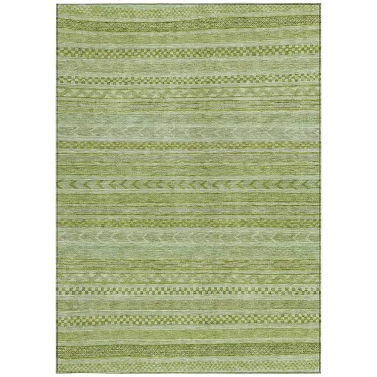 3' X 5' Fern Green And Sage Striped Washable Indoor Outdoor Area Rug