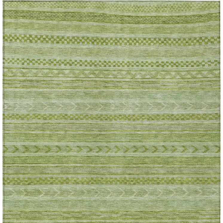 5' X 8' Fern Green And Sage Striped Washable Indoor Outdoor Area Rug