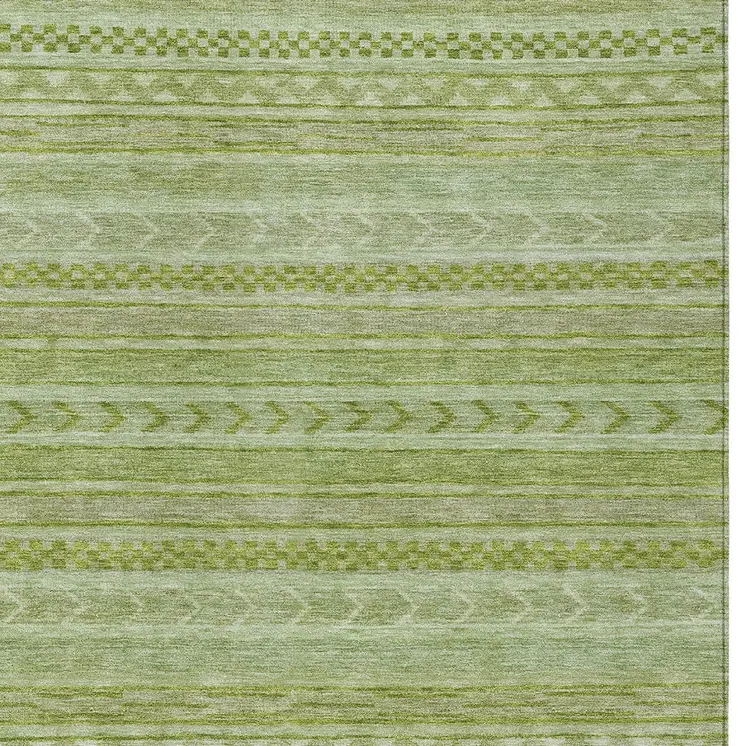 5' X 8' Fern Green And Sage Striped Washable Indoor Outdoor Area Rug