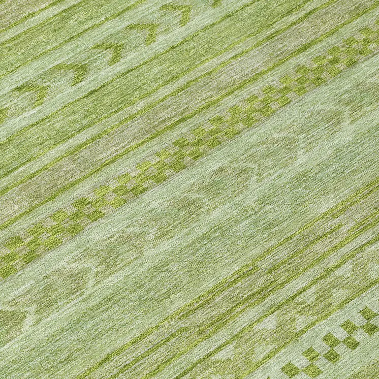 8' Fern Green And Sage Round Striped Washable Indoor Outdoor Area Rug